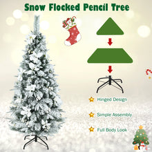 Load image into Gallery viewer, 5FT Slim Pencil Tree Hinged Artificial Christmas Tree Snow Flocked Xmas Tree