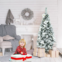 Load image into Gallery viewer, 5FT Slim Pencil Tree Hinged Artificial Christmas Tree Snow Flocked Xmas Tree
