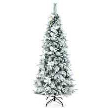 Load image into Gallery viewer, 6FT Slim Pencil Tree Hinged Artificial Christmas Tree Snow Flocked Xmas Tree