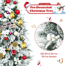 Load image into Gallery viewer, 6FT Slim Pencil Tree Hinged Artificial Christmas Tree Snow Flocked Xmas Tree