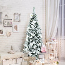 Load image into Gallery viewer, 6FT Slim Pencil Tree Hinged Artificial Christmas Tree Snow Flocked Xmas Tree