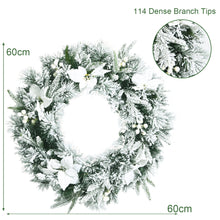 Load image into Gallery viewer, 60cm Pre-Lit LED Christmas Wreath Snow Flocked Xmas Decor W/ Flowers & Berries