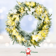 Load image into Gallery viewer, 60cm Pre-Lit LED Christmas Wreath Snow Flocked Xmas Decor W/ Flowers & Berries