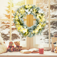 Load image into Gallery viewer, 60cm Pre-Lit LED Christmas Wreath Snow Flocked Xmas Decor W/ Flowers & Berries