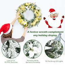 Load image into Gallery viewer, 60cm Pre-Lit LED Christmas Wreath Snow Flocked Xmas Decor W/ Flowers & Berries