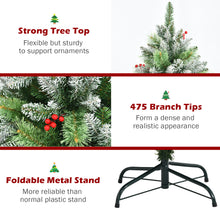Load image into Gallery viewer, Snow Sprayed Christmas Tree 5ft Unlit Xmas Pencil Tree w/ Two Types of Tips & Red Berry Clusters Hinged Artificial Tree for Holiday Festival Decoration Includes Metal Stand