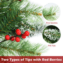 Load image into Gallery viewer, Snow Sprayed Christmas Tree 5ft Unlit Xmas Pencil Tree w/ Two Types of Tips & Red Berry Clusters Hinged Artificial Tree for Holiday Festival Decoration Includes Metal Stand