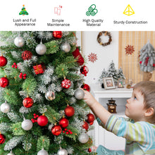 Load image into Gallery viewer, Snow Sprayed Christmas Tree 5ft Unlit Xmas Pencil Tree w/ Two Types of Tips & Red Berry Clusters Hinged Artificial Tree for Holiday Festival Decoration Includes Metal Stand