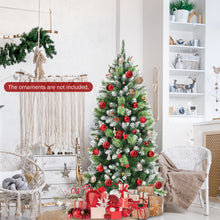 Load image into Gallery viewer, Snow Sprayed Christmas Tree 5ft Unlit Xmas Pencil Tree w/ Two Types of Tips & Red Berry Clusters Hinged Artificial Tree for Holiday Festival Decoration Includes Metal Stand