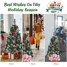 Load image into Gallery viewer, 4FT Decorative Xmas Tree W/ Pine Cones & Red Berry Clusters 160 PVC Tips & Pine Needles Snowy Design Metal Stand Unlit Festival Celebrating Decoration