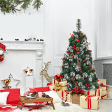 Load image into Gallery viewer, 4FT Decorative Xmas Tree W/ Pine Cones & Red Berry Clusters 160 PVC Tips & Pine Needles Snowy Design Metal Stand Unlit Festival Celebrating Decoration