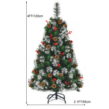 Load image into Gallery viewer, 4FT Decorative Xmas Tree W/ Pine Cones & Red Berry Clusters 160 PVC Tips & Pine Needles Snowy Design Metal Stand Unlit Festival Celebrating Decoration