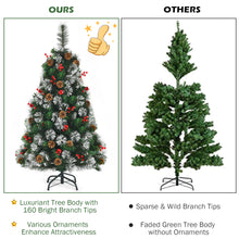 Load image into Gallery viewer, 4FT Decorative Xmas Tree W/ Pine Cones & Red Berry Clusters 160 PVC Tips & Pine Needles Snowy Design Metal Stand Unlit Festival Celebrating Decoration