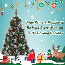 Load image into Gallery viewer, 4FT Decorative Xmas Tree W/ Pine Cones & Red Berry Clusters 160 PVC Tips & Pine Needles Snowy Design Metal Stand Unlit Festival Celebrating Decoration