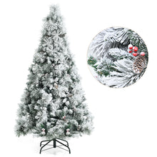 Load image into Gallery viewer, 6ft Snow Flocked Christmas Tree Hinged Xmas Pine Tree W/ Pine Needles Red Berry