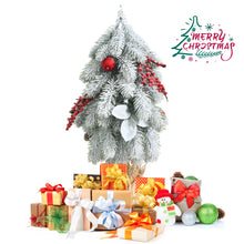 Load image into Gallery viewer, Mini Snow Flocked Xmas Tree Tabletop Artificial Christmas Tree w/ 59 Tips Burlap Cement Sand 100% New PE & Types of Ornaments