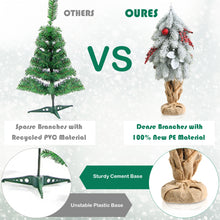 Load image into Gallery viewer, Mini Snow Flocked Xmas Tree Tabletop Artificial Christmas Tree w/ 59 Tips Burlap Cement Sand 100% New PE & Types of Ornaments