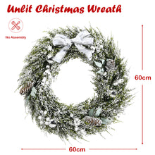 Load image into Gallery viewer, Christmas Wreath 60cm Snow Flocked Xmas Decorated Garland with Silver Bowknot Pine Cone and White Berries