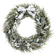 Load image into Gallery viewer, Christmas Wreath 60cm Snow Flocked Xmas Decorated Garland with Silver Bowknot Pine Cone and White Berries