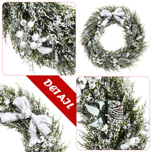 Load image into Gallery viewer, Christmas Wreath 60cm Snow Flocked Xmas Decorated Garland with Silver Bowknot Pine Cone and White Berries