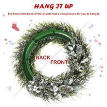 Load image into Gallery viewer, Christmas Wreath 60cm Snow Flocked Xmas Decorated Garland with Silver Bowknot Pine Cone and White Berries