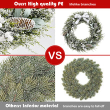 Load image into Gallery viewer, Christmas Wreath 60cm Snow Flocked Xmas Decorated Garland with Silver Bowknot Pine Cone and White Berries