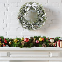Load image into Gallery viewer, Christmas Wreath 60cm Snow Flocked Xmas Decorated Garland with Silver Bowknot Pine Cone and White Berries