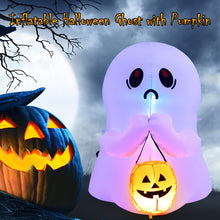 Load image into Gallery viewer, 4 FT Halloween Inflatable Colorful Dimming Ghost Holding Pumpkin Blow-up Ghost