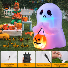 Load image into Gallery viewer, 4 FT Halloween Inflatable Colorful Dimming Ghost Holding Pumpkin Blow-up Ghost