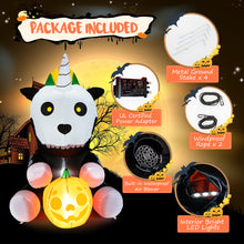 Load image into Gallery viewer, 5ft Inflatable Halloween Unicorn Skeleton Holding Pumpkin Blow up Decoration