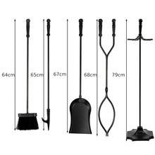 Load image into Gallery viewer, 5 Piece Fireplace Tool Set Iron Fireside Fire Companion Poker Tong Shovel Brush