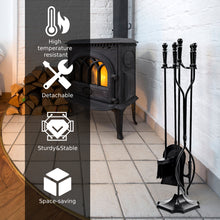 Load image into Gallery viewer, 5 Piece Fireplace Tool Set Iron Fireside Fire Companion Poker Tong Shovel Brush