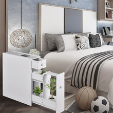 Load image into Gallery viewer, Bathroom Floor Cabinet Wooden Slim Storage Cupboard with Slide Out Drawers White