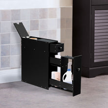 Load image into Gallery viewer, Bathroom Floor Cabinet Wooden Slim Storage Cupboard with Slide Out Drawers Black