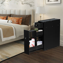 Load image into Gallery viewer, Bathroom Floor Cabinet Wooden Slim Storage Cupboard with Slide Out Drawers Black