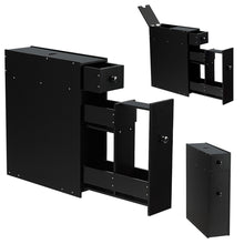 Load image into Gallery viewer, Bathroom Floor Cabinet Wooden Slim Storage Cupboard with Slide Out Drawers Black