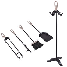 Load image into Gallery viewer, 5 Piece Fire Companion Set Iron Fireplace Fireside Tools Brush Poker Tong Shovel