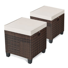 Load image into Gallery viewer, 2 Pieces Outdoor Patio Ottoman All Weather Rattan Wicker Footstool w/Cushions