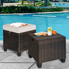 Load image into Gallery viewer, 2 Pieces Outdoor Patio Ottoman All Weather Rattan Wicker Footstool w/Cushions