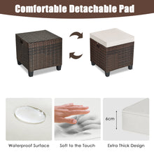 Load image into Gallery viewer, 2 Pieces Outdoor Patio Ottoman All Weather Rattan Wicker Footstool w/Cushions