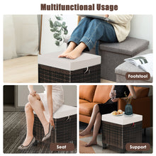 Load image into Gallery viewer, 2 Pieces Outdoor Patio Ottoman All Weather Rattan Wicker Footstool w/Cushions
