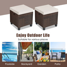Load image into Gallery viewer, 2 Pieces Outdoor Patio Ottoman All Weather Rattan Wicker Footstool w/Cushions