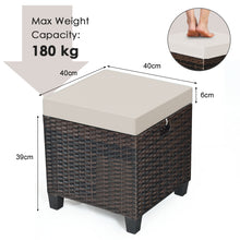 Load image into Gallery viewer, 2 Pieces Outdoor Patio Ottoman All Weather Rattan Wicker Footstool w/Cushions