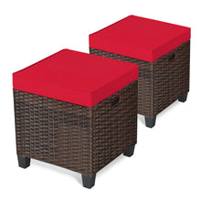 Load image into Gallery viewer, 2 Pieces Outdoor Patio Ottoman All Weather Rattan Wicker Footstool w/Cushions