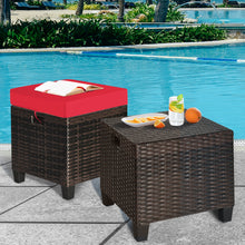 Load image into Gallery viewer, 2 Pieces Outdoor Patio Ottoman All Weather Rattan Wicker Footstool w/Cushions