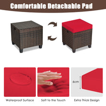Load image into Gallery viewer, 2 Pieces Outdoor Patio Ottoman All Weather Rattan Wicker Footstool w/Cushions