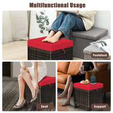 Load image into Gallery viewer, 2 Pieces Outdoor Patio Ottoman All Weather Rattan Wicker Footstool w/Cushions