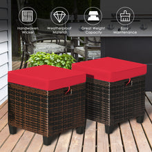 Load image into Gallery viewer, 2 Pieces Outdoor Patio Ottoman All Weather Rattan Wicker Footstool w/Cushions