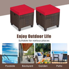 Load image into Gallery viewer, 2 Pieces Outdoor Patio Ottoman All Weather Rattan Wicker Footstool w/Cushions