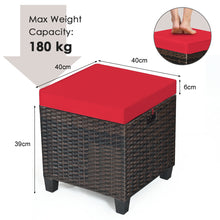 Load image into Gallery viewer, 2 Pieces Outdoor Patio Ottoman All Weather Rattan Wicker Footstool w/Cushions